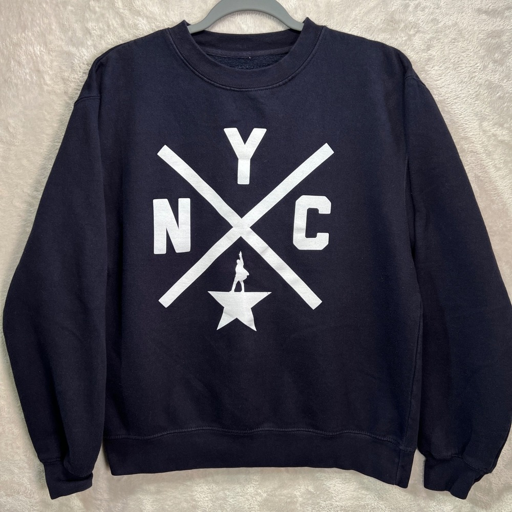 Hamilton An American Musical NYC Logo Crewneck Sweatshirt Navy Blue Size Small